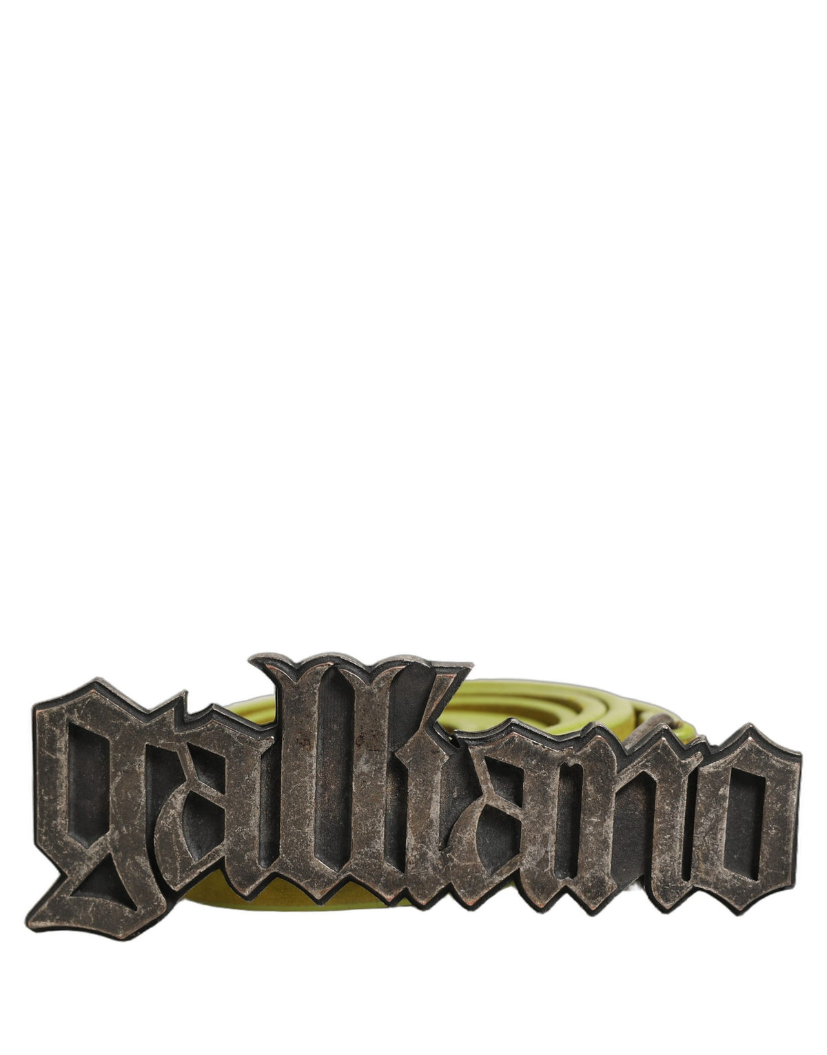 Yellow Waxed Leather Rustic Silver Logo Buckle Belt