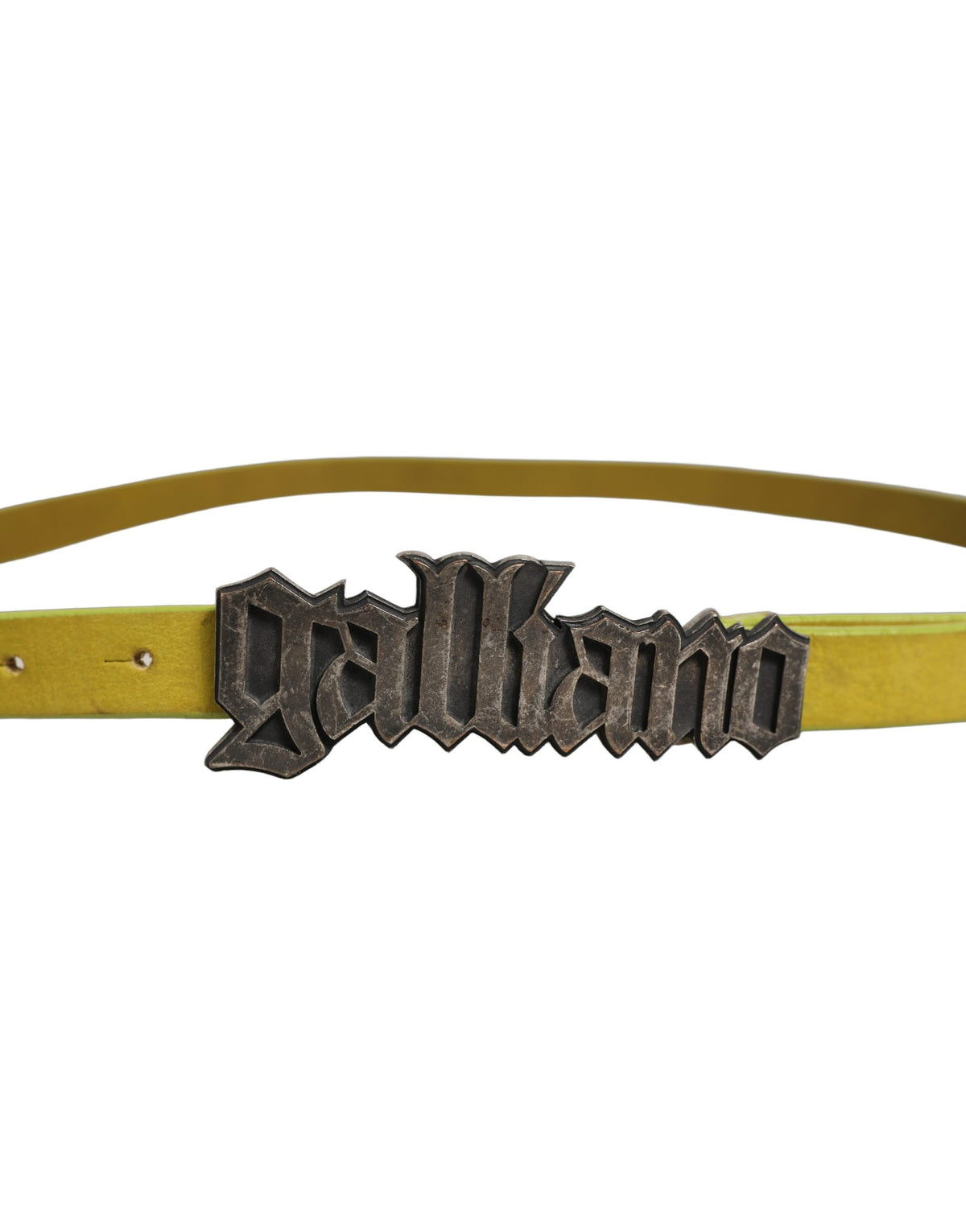 Yellow Waxed Leather Rustic Silver Logo Buckle Belt