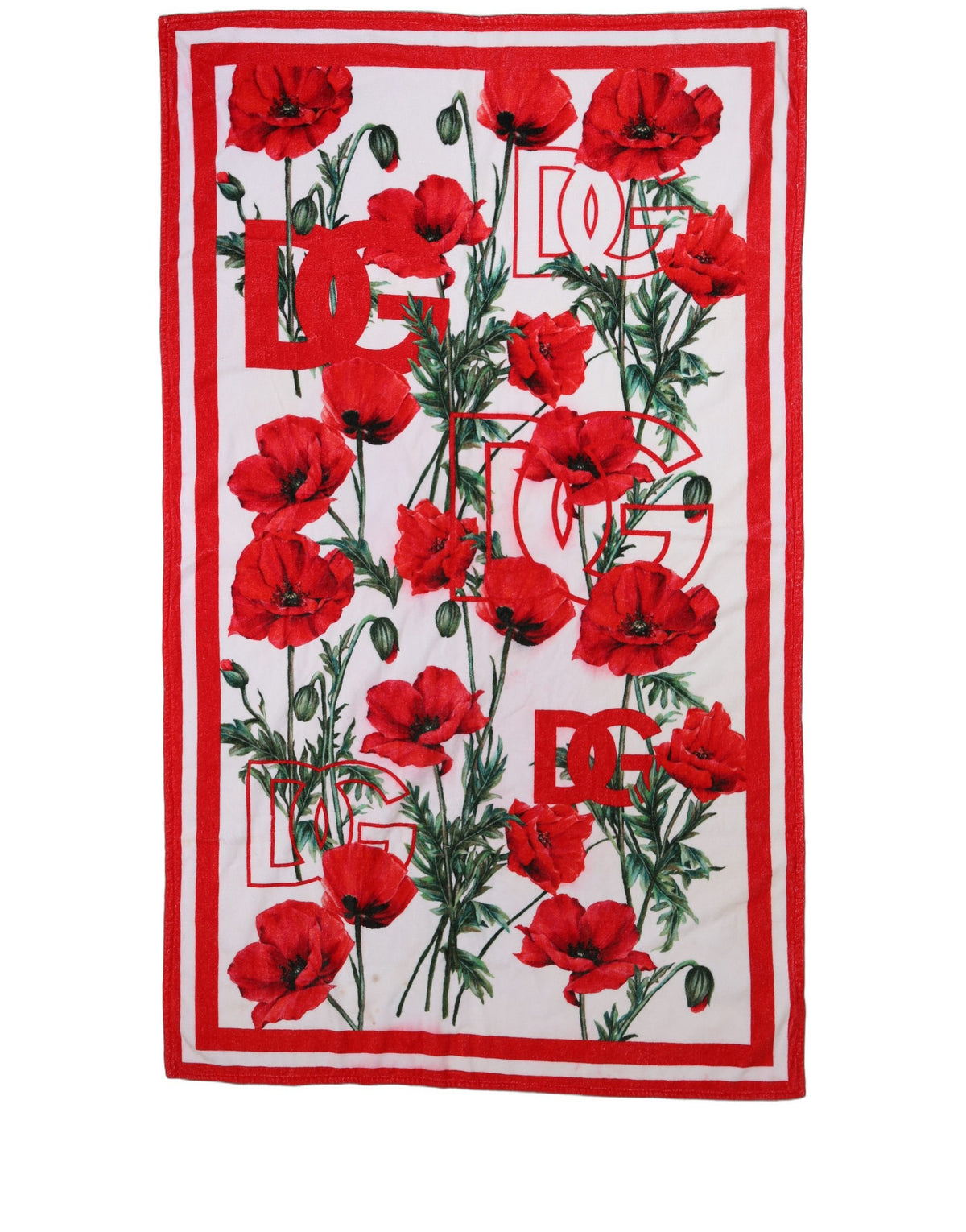 White Floral Poppy Print DG Logo Beach Towel