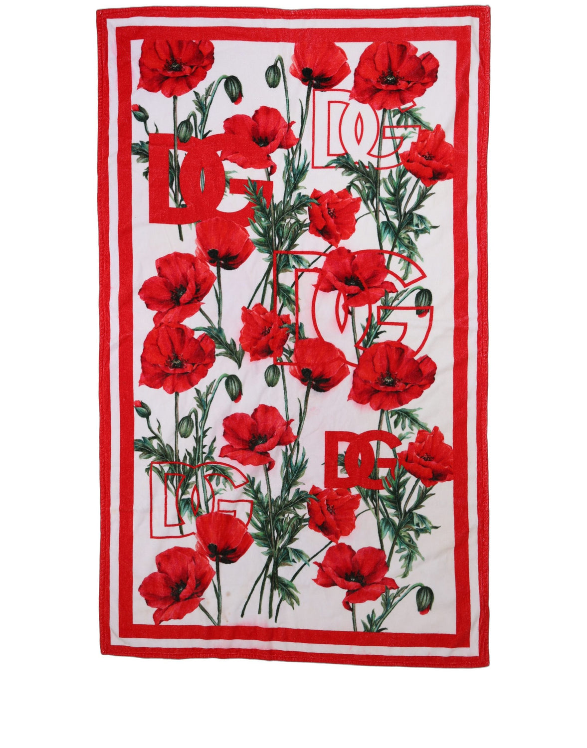 White Floral Poppy Print DG Logo Beach Towel