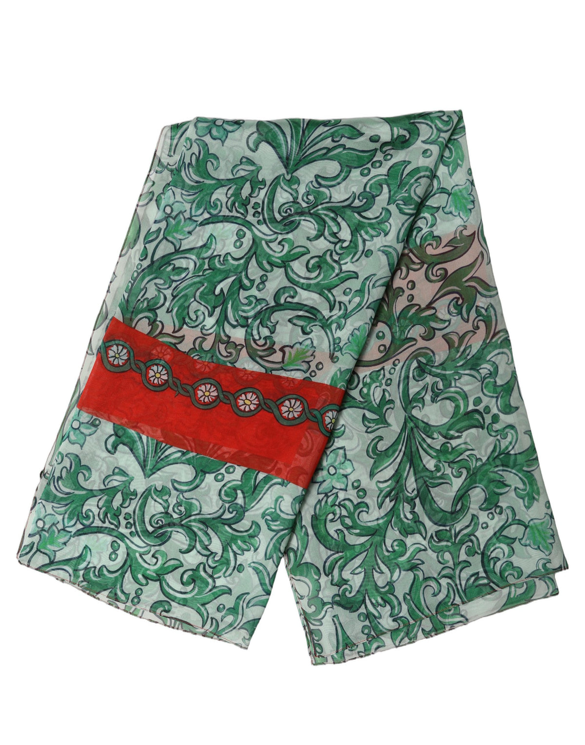Green Silk Floral Print Square Foulard Scarf