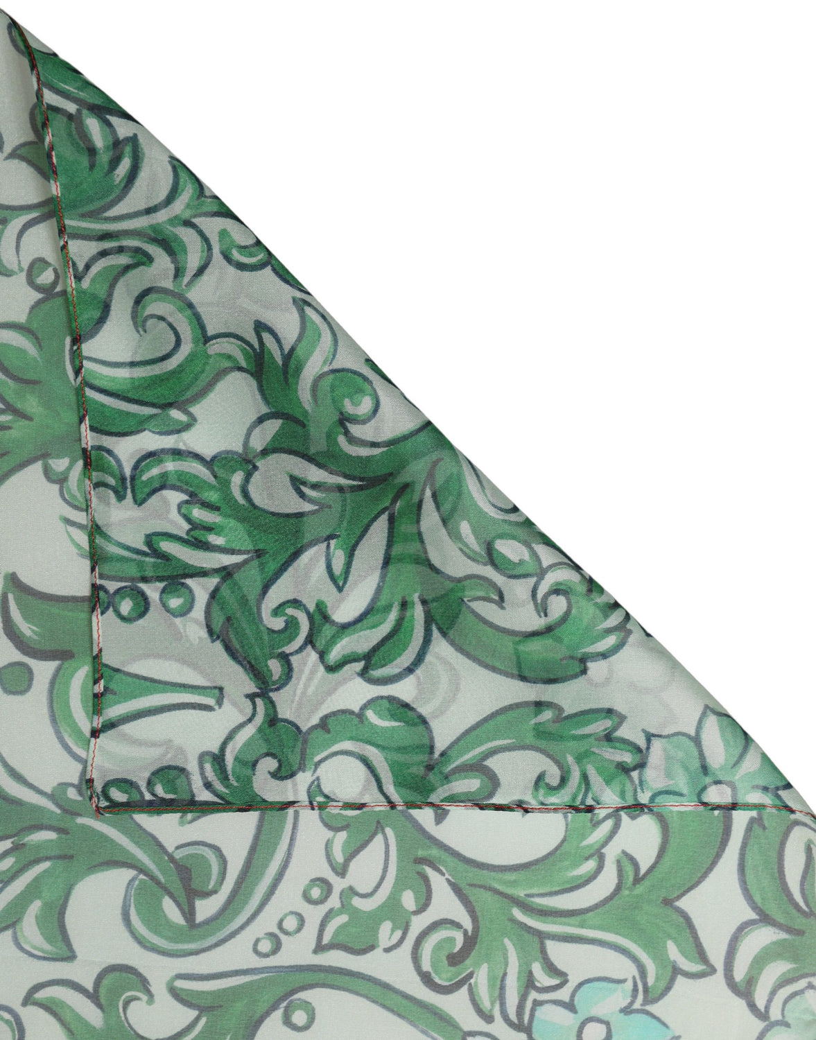Green Silk Floral Print Square Foulard Scarf