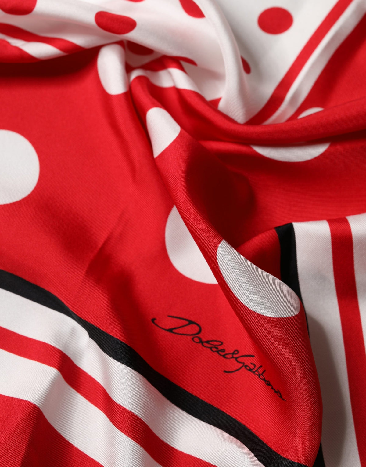 Red Polka Dot Print Silk Square Foulard Scarf