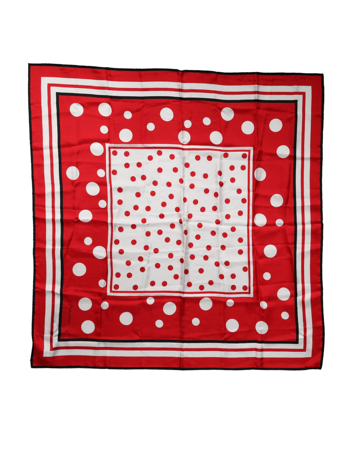 Red Polka Dot Print Silk Square Foulard Scarf