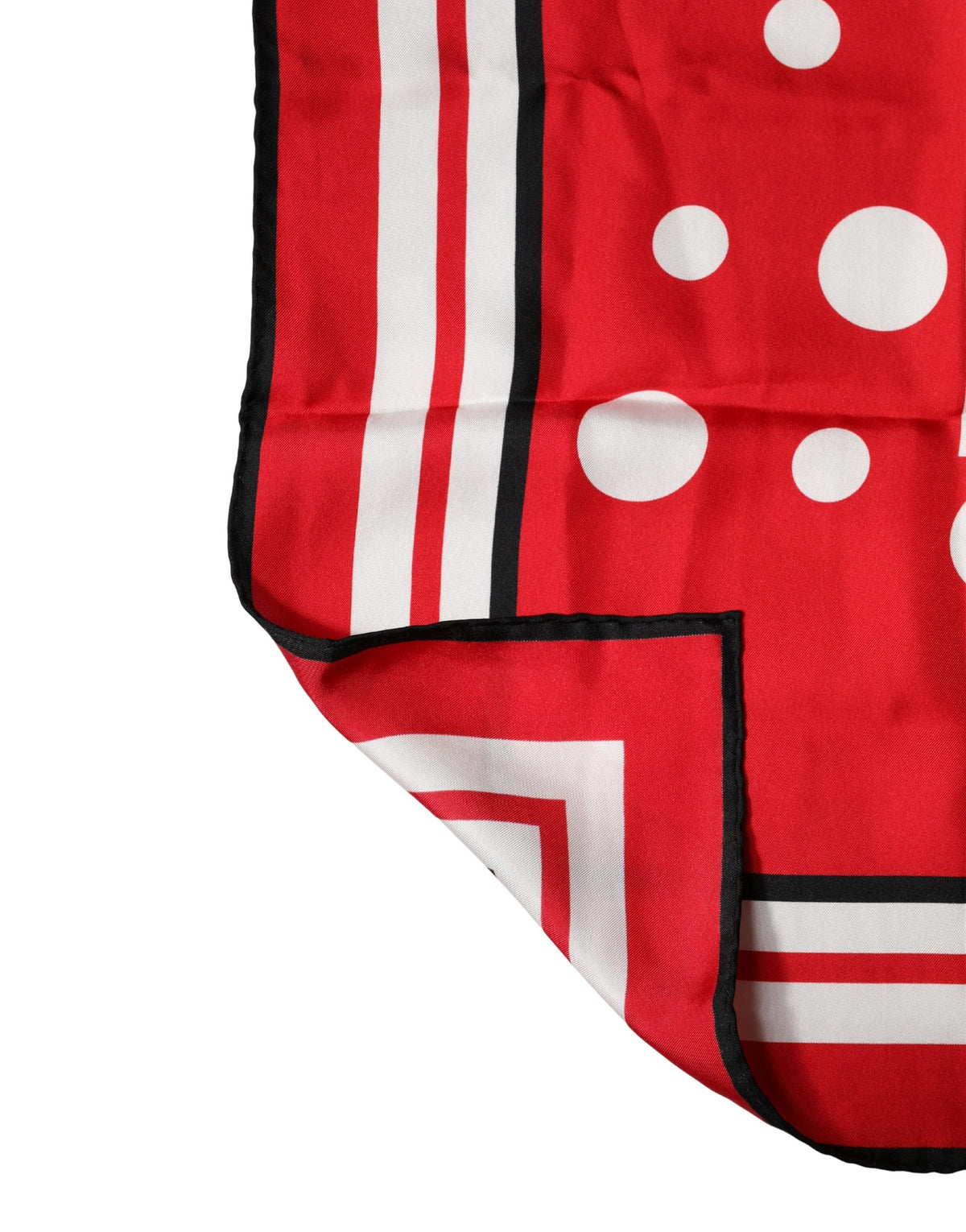 Red Polka Dot Print Silk Square Foulard Scarf