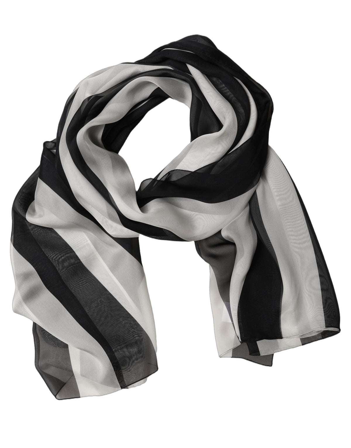 Black White Stripe Silk Shawl Stole Scarf