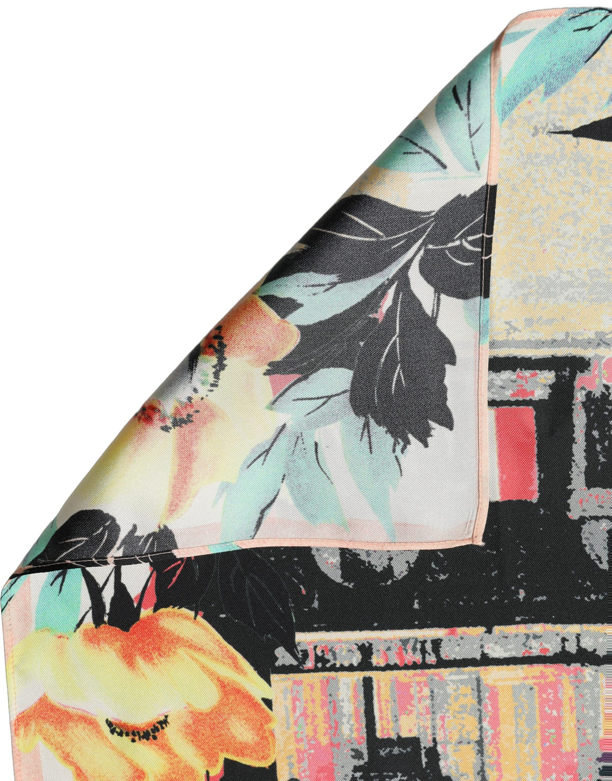 Multicolor Printed Silk Square Foulard Scarf