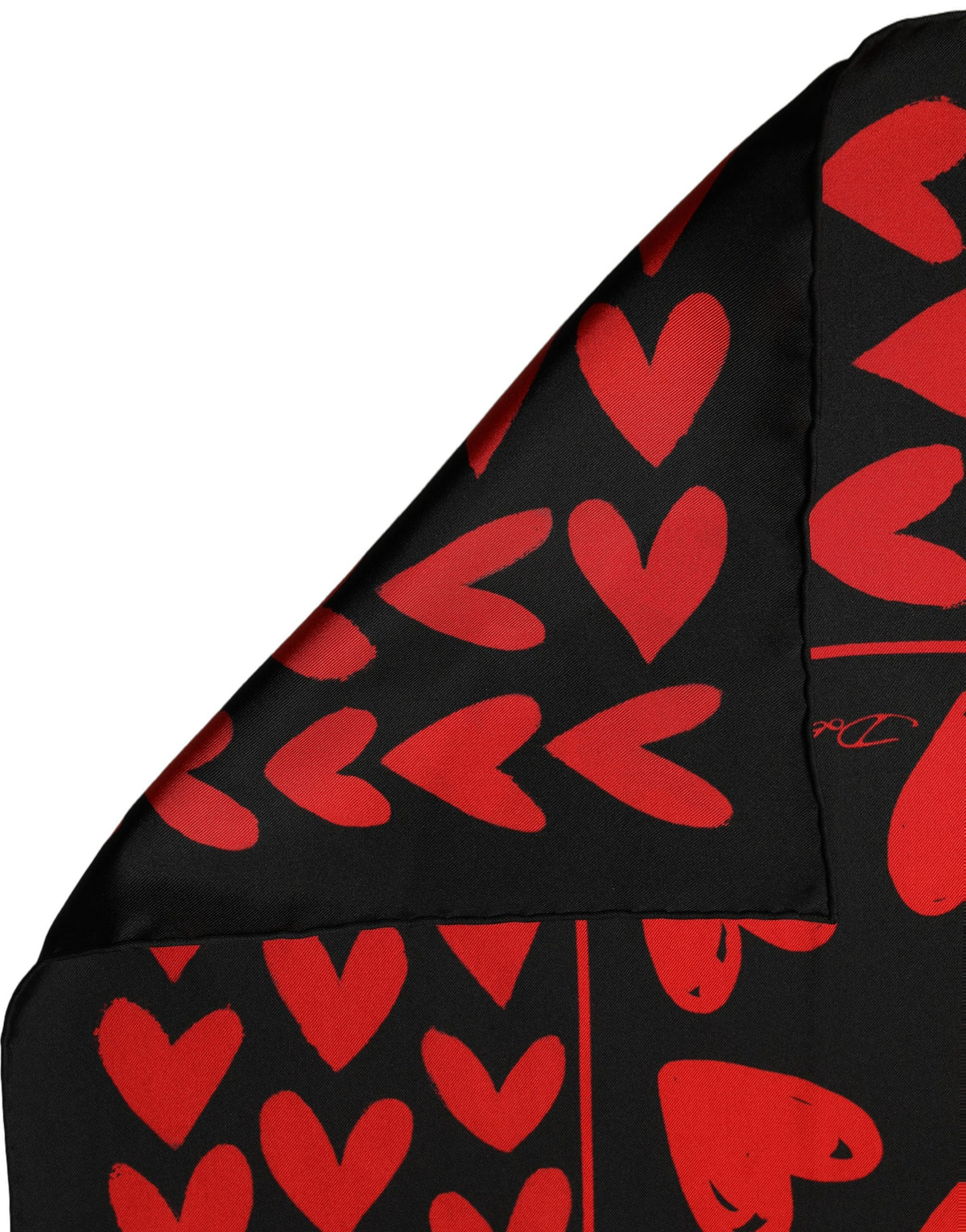 Black Red Silk Hearts Square Foulard Scarf
