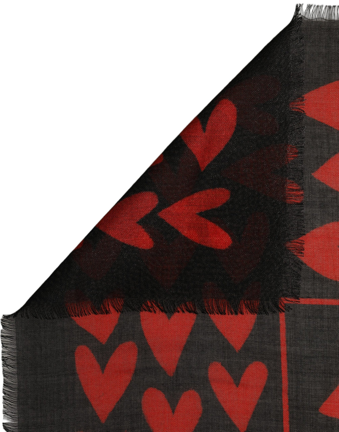 Black Red Cashmere Hearts Print Stole Scarf