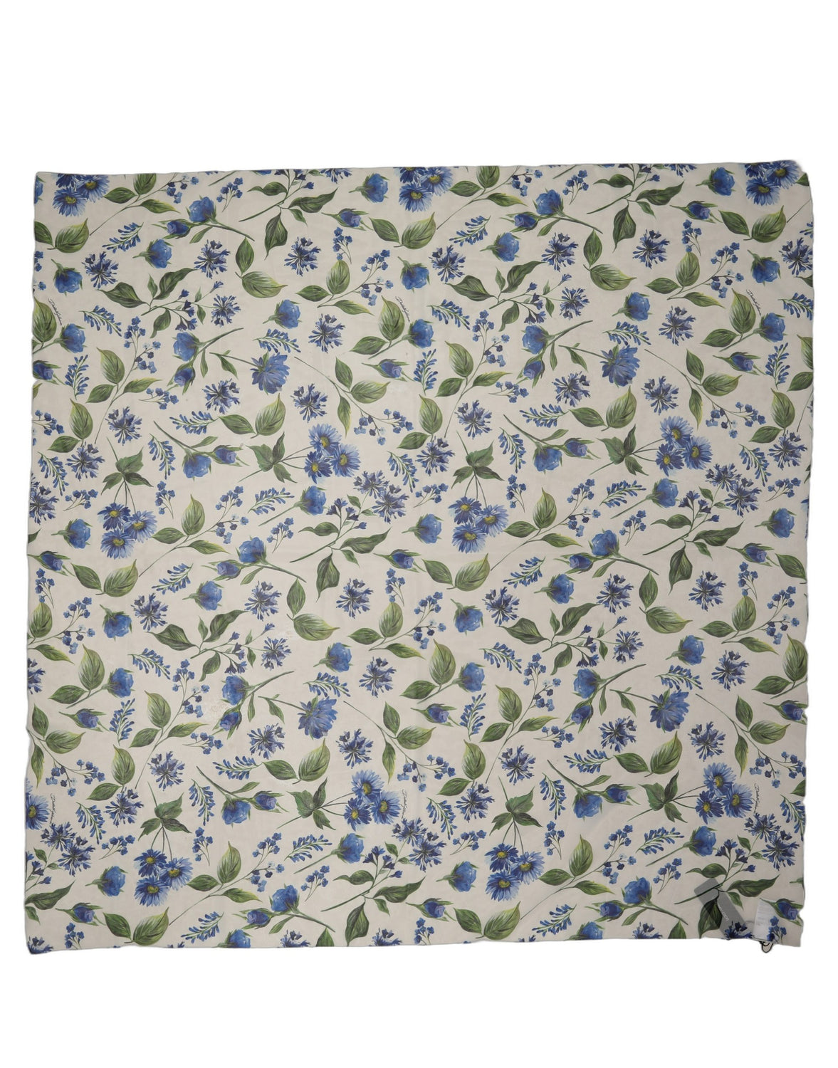 White Blue Floral Square Foulard Scarf
