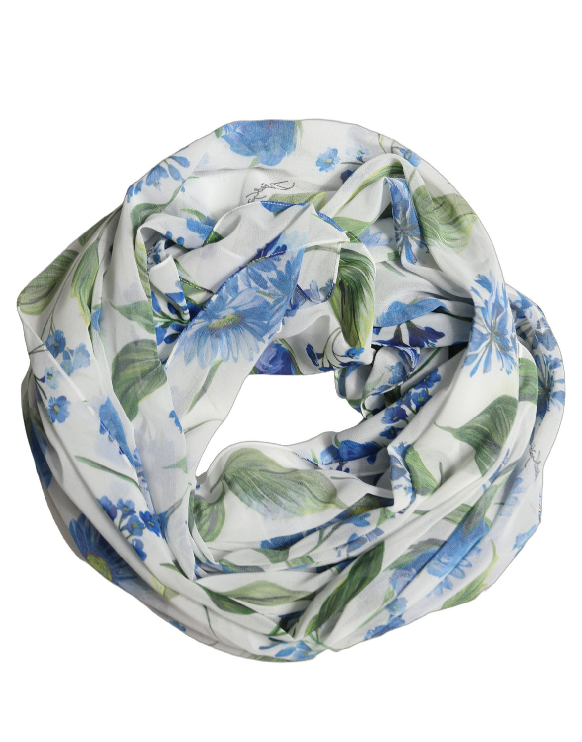 White Blue Floral Square Foulard Scarf