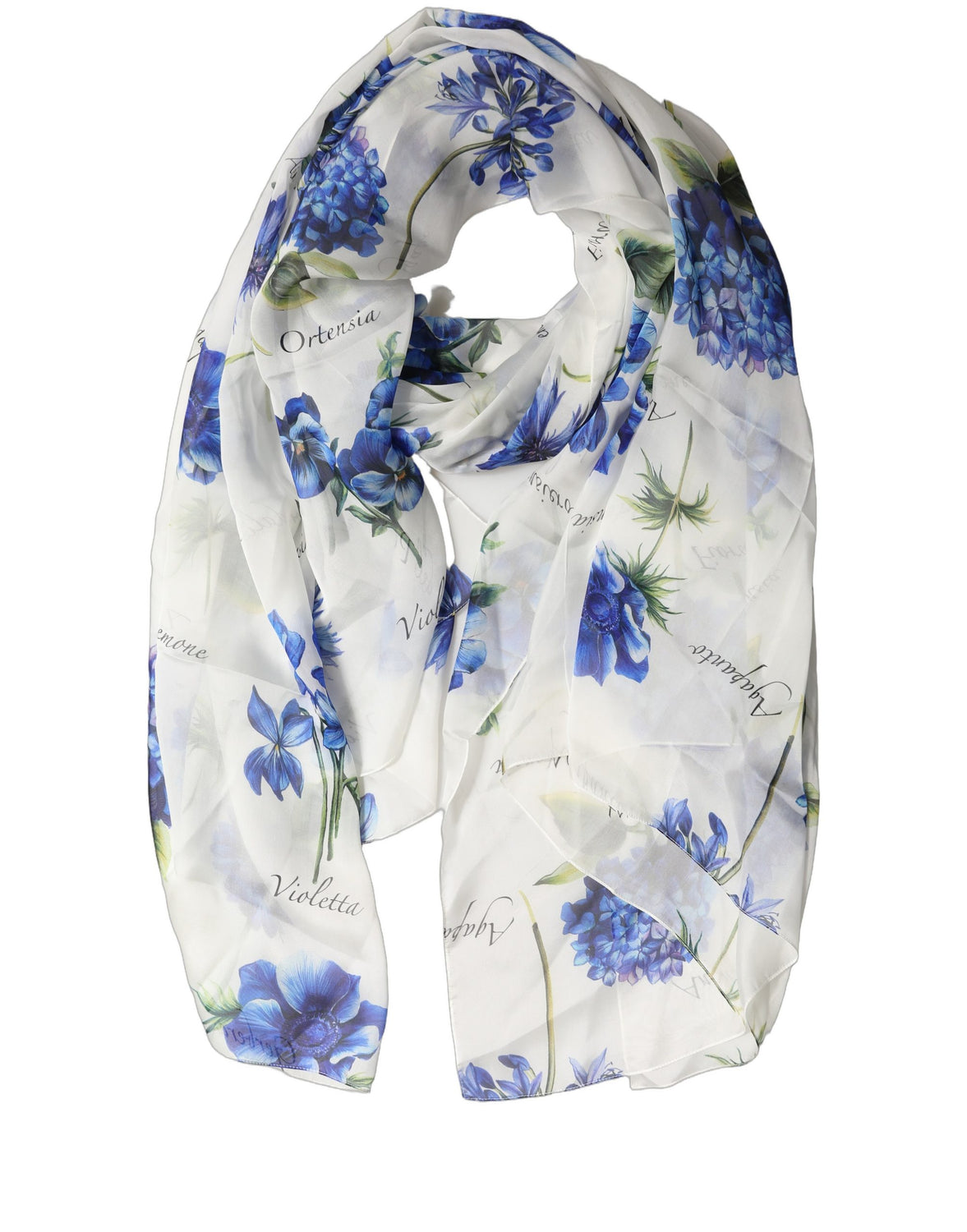White Silk Floral Chiffon Long Stole Scarf