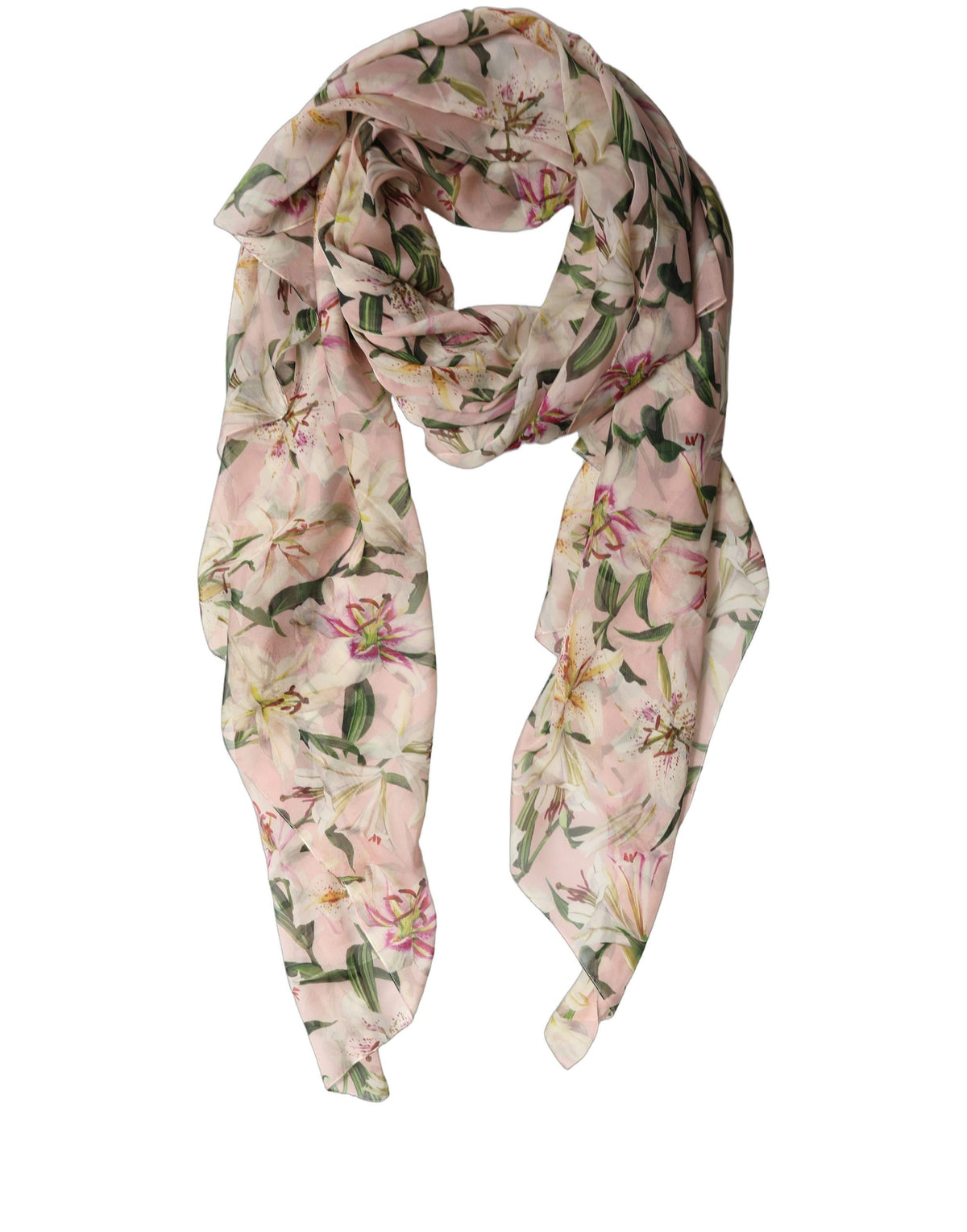 Pink Silk Floral Chiffon Long Stole Scarf