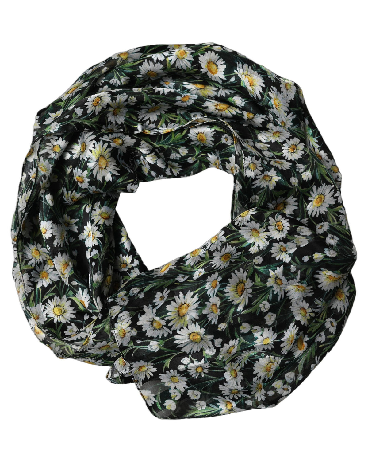 Black Floral Daisy Square Foulard Scarf