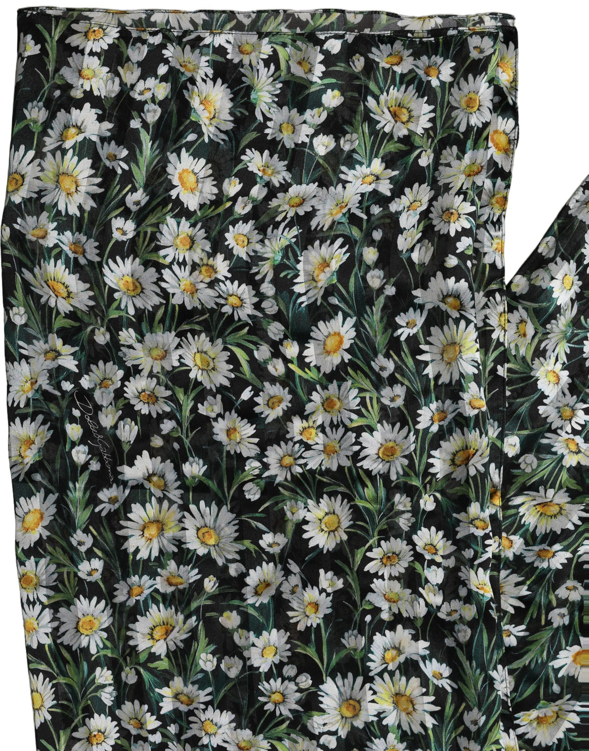 Black Floral Daisy Square Foulard Scarf