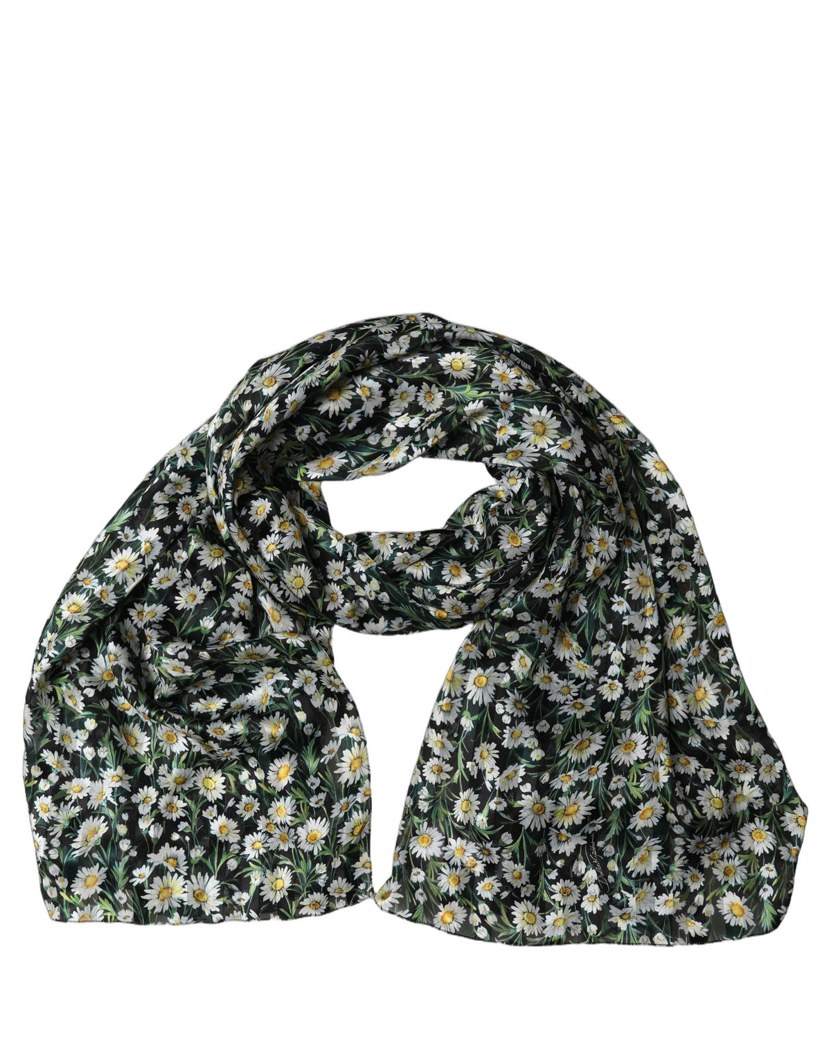 Black Silk Daisy Chiffon Long Stole Scarf