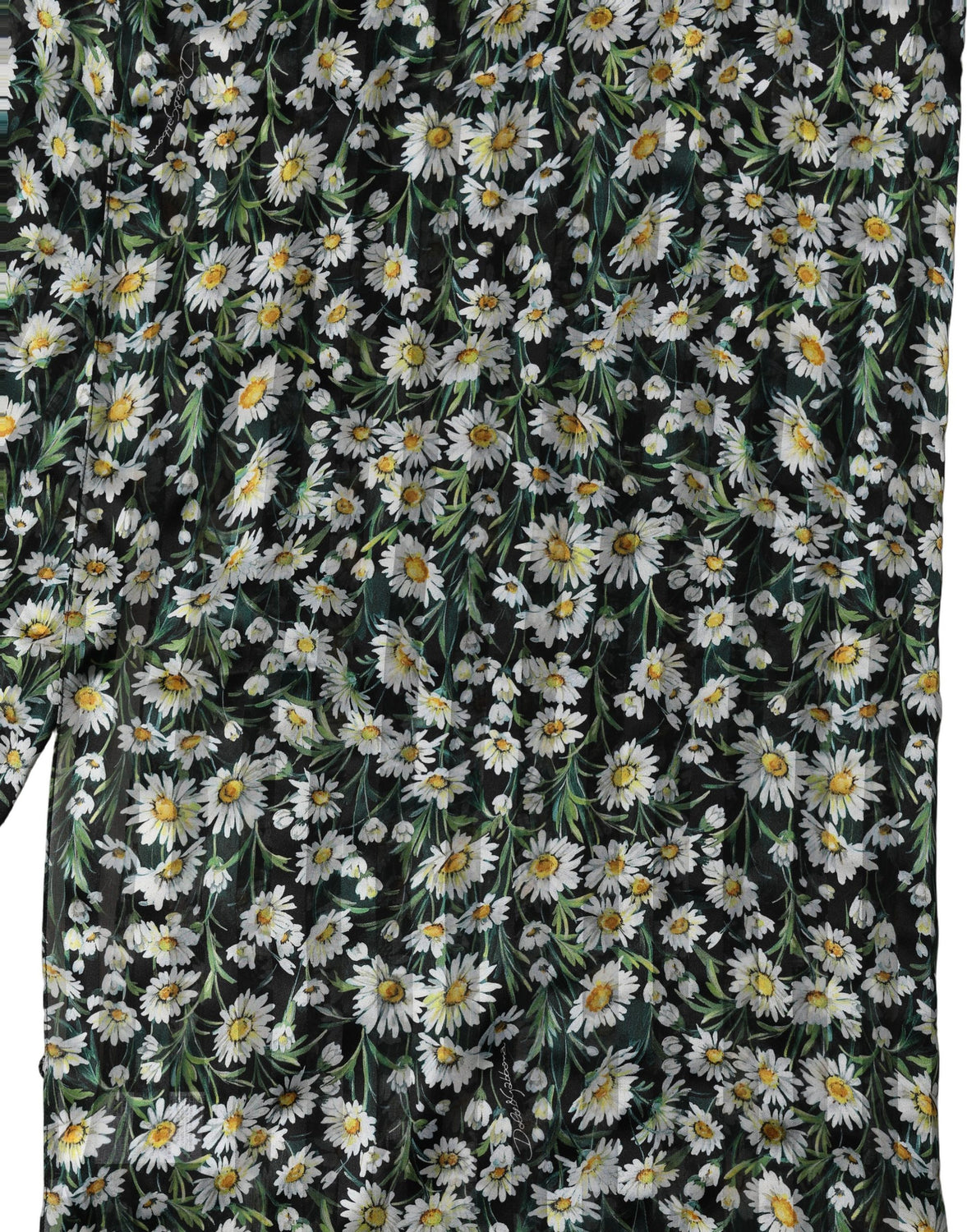 Black Silk Daisy Chiffon Long Stole Scarf
