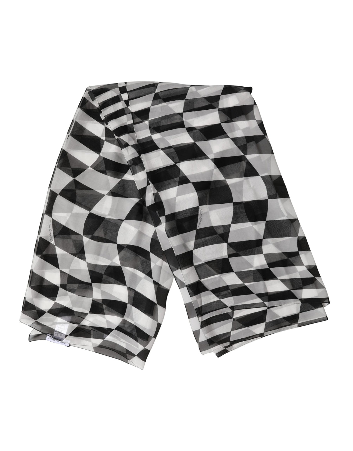 White Black Checkered Silk Foulard Scarf