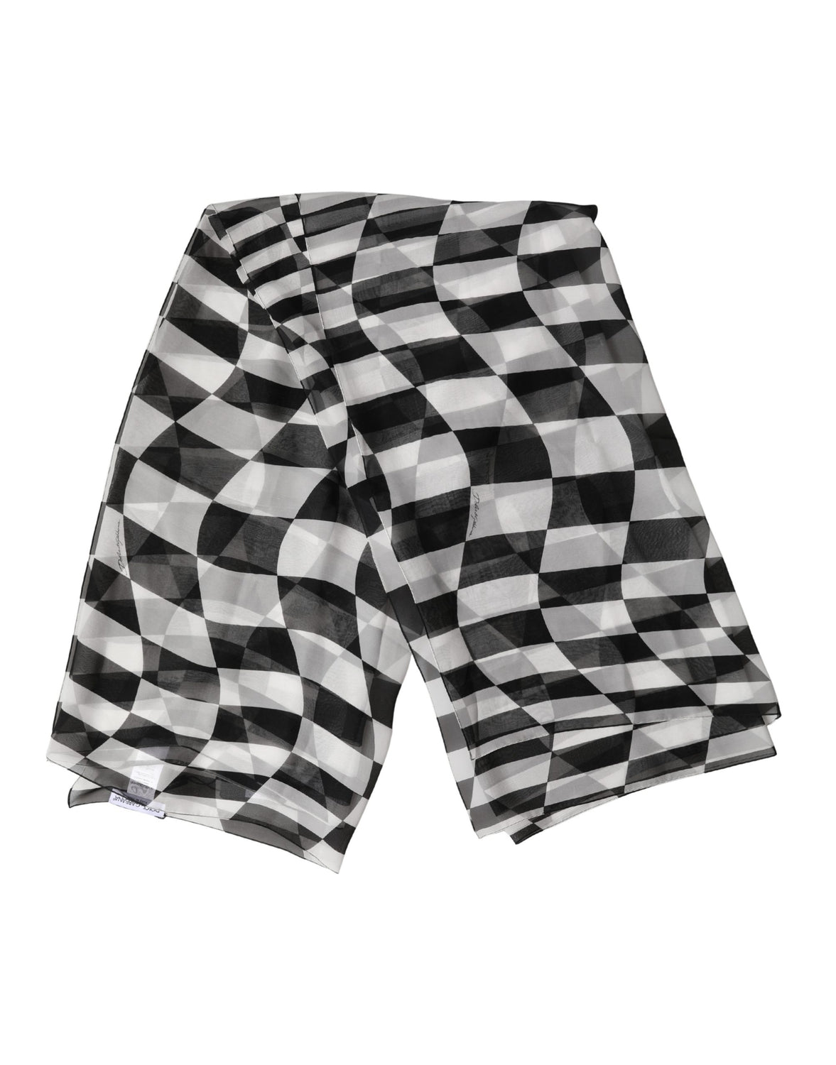 White Black Checkered Silk Foulard Scarf