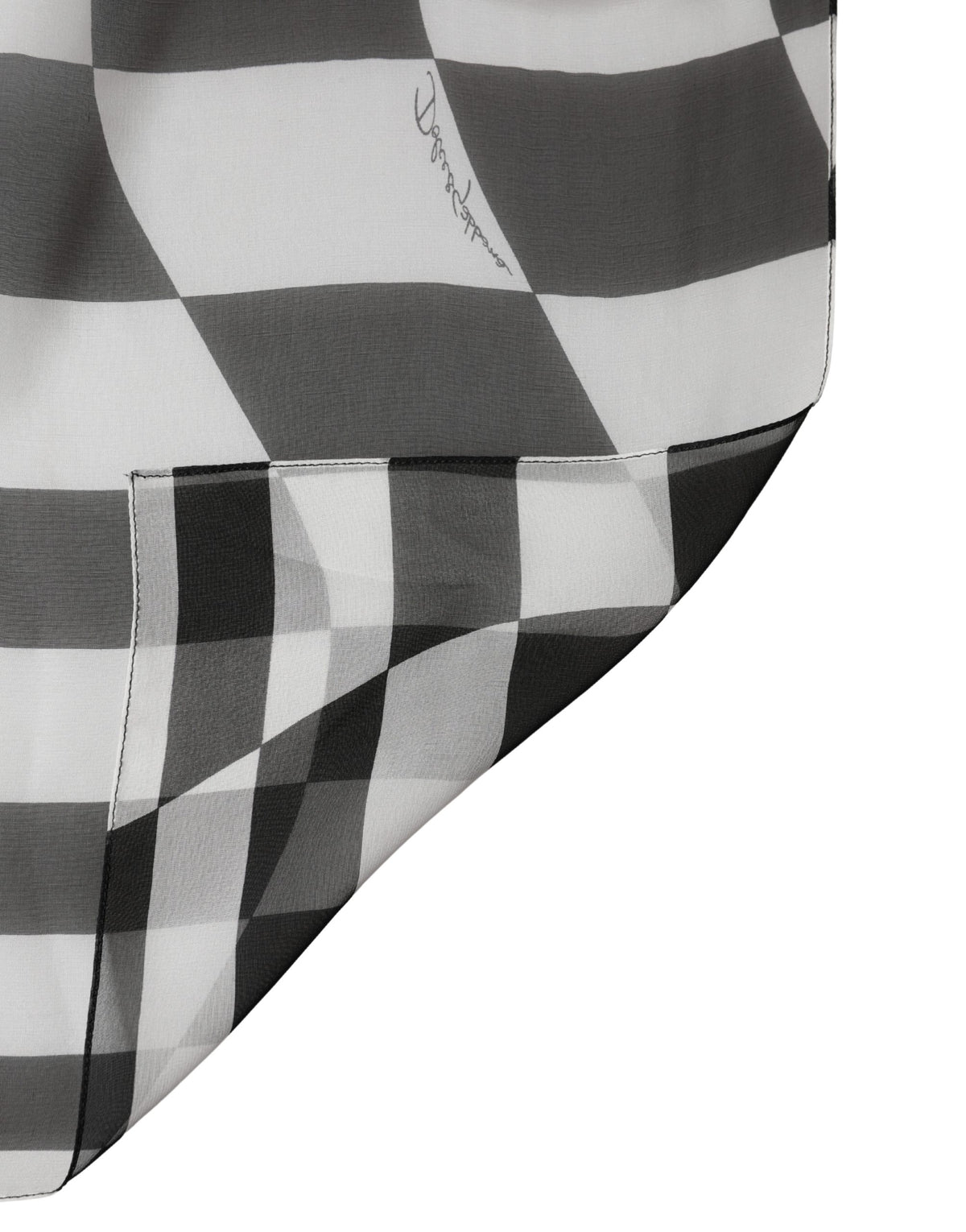 White Black Checkered Silk Foulard Scarf