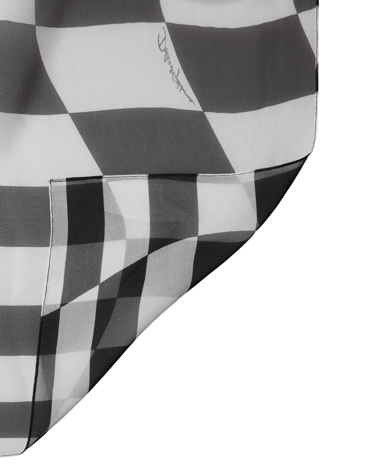 White Black Checkered Silk Foulard Scarf