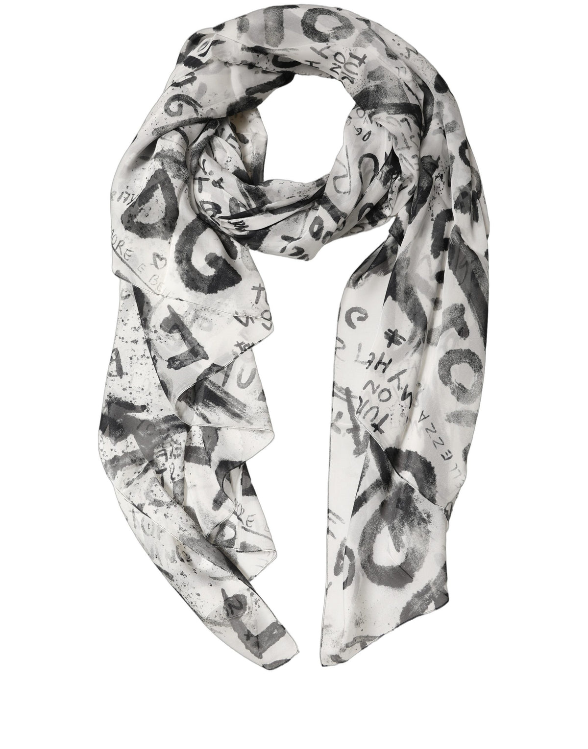 White Graffiti Logo Silk Shawl Stole Scarf