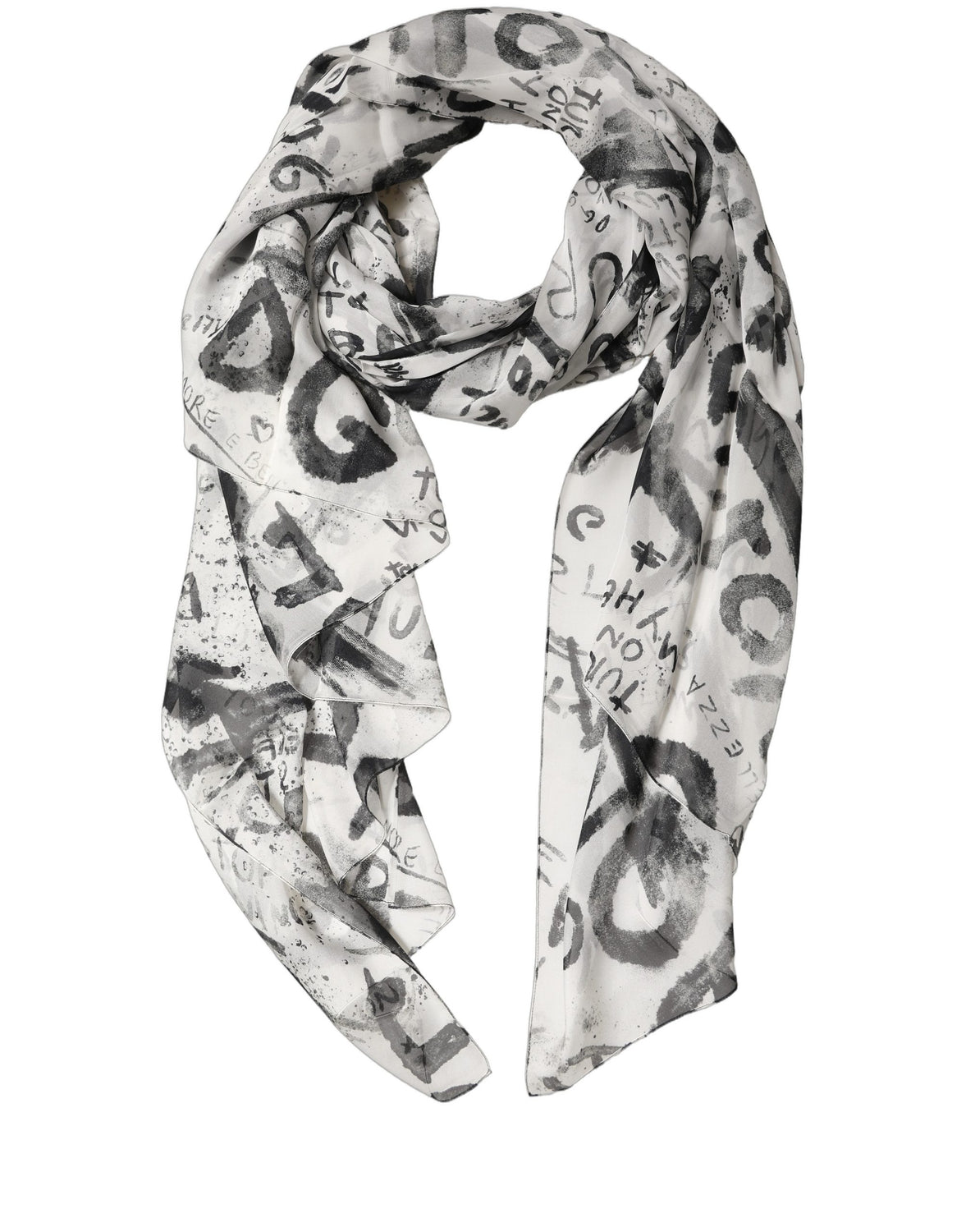 White Graffiti Logo Silk Shawl Stole Scarf