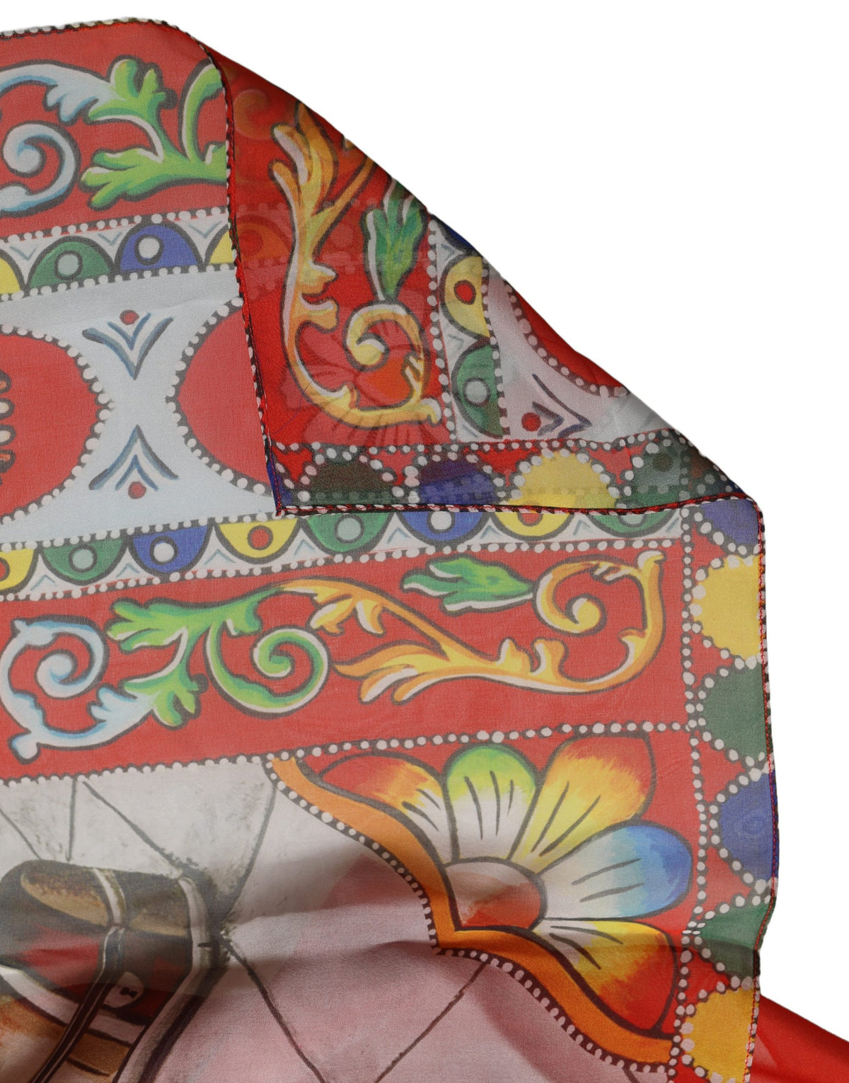 Red Silk Historical Print Foulard Scarf