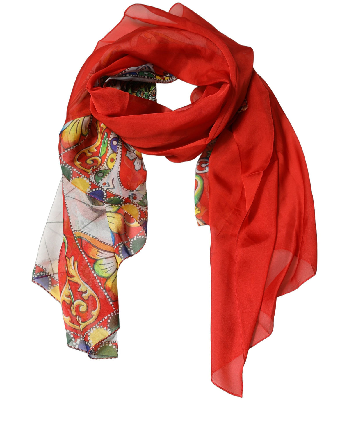 Red Silk Historical Print Foulard Scarf