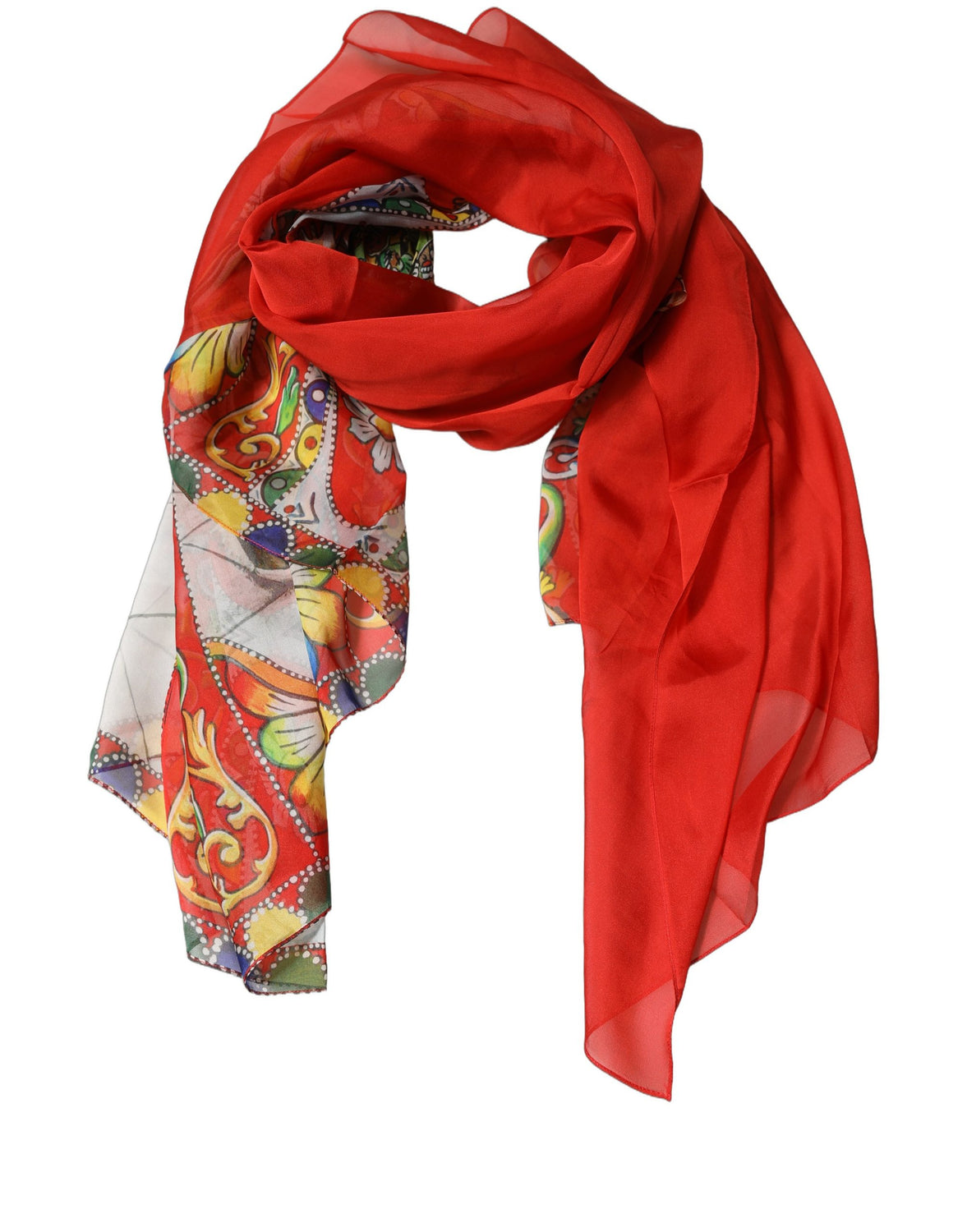Red Silk Historical Print Foulard Scarf