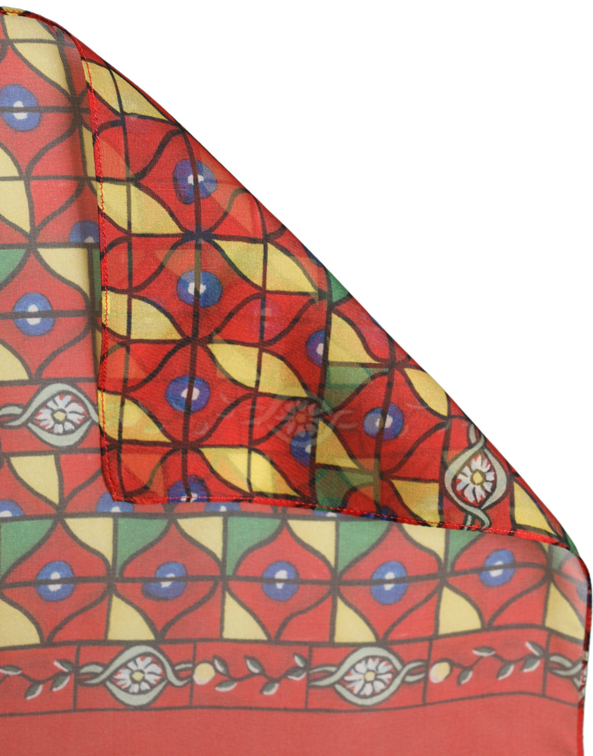 Red Silk Geometric Print Shawl Stole Scarf