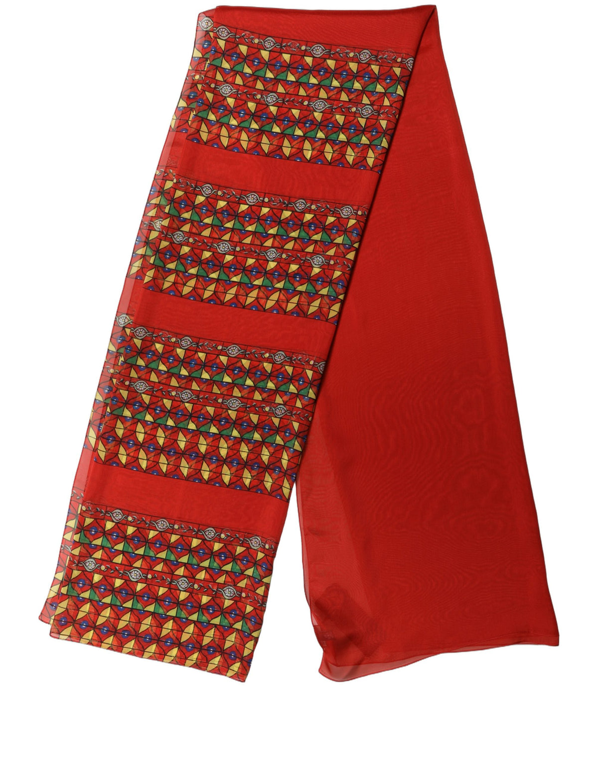 Red Silk Geometric Print Shawl Stole Scarf