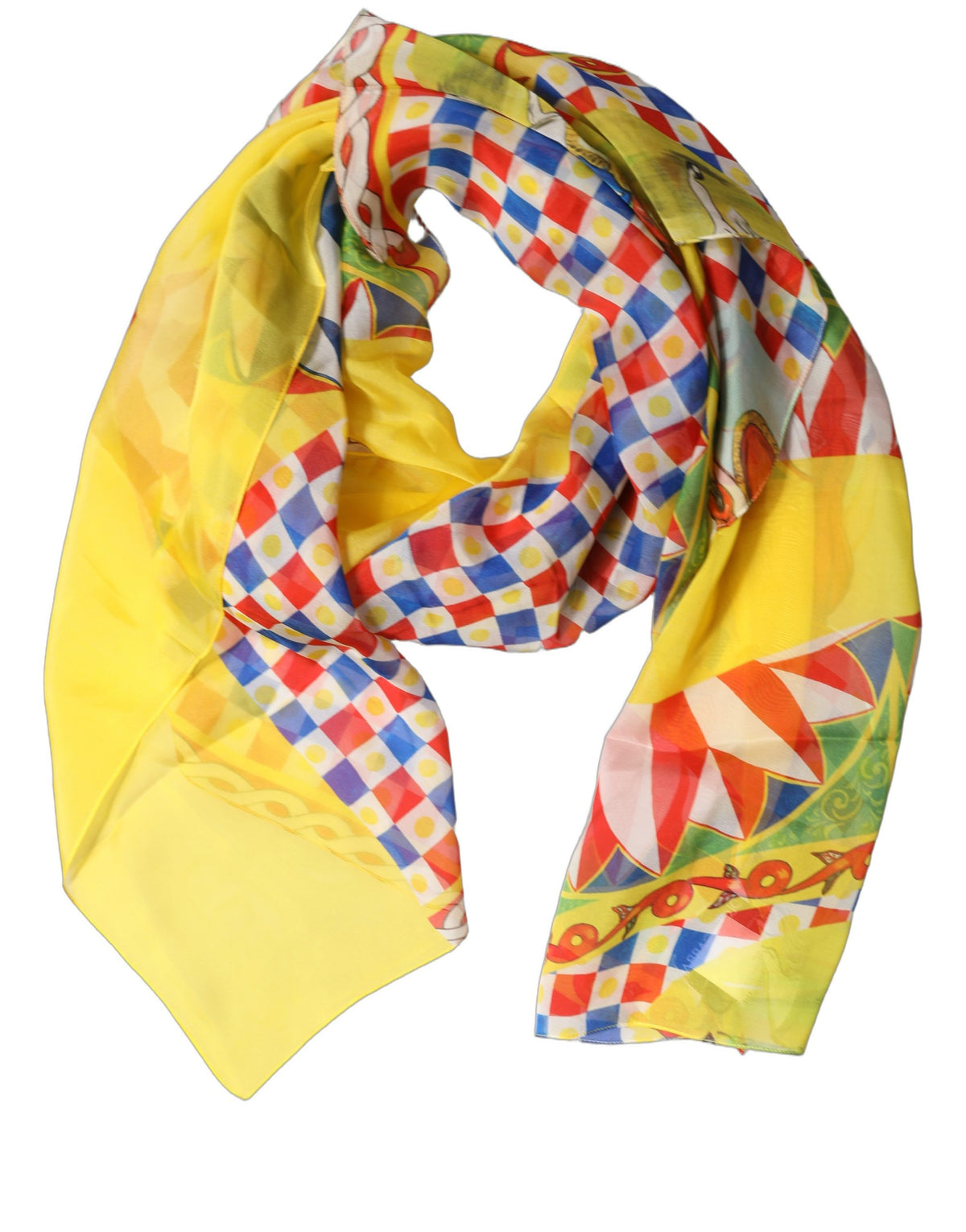 Multicolor Silk Carretto Foulard Scarf