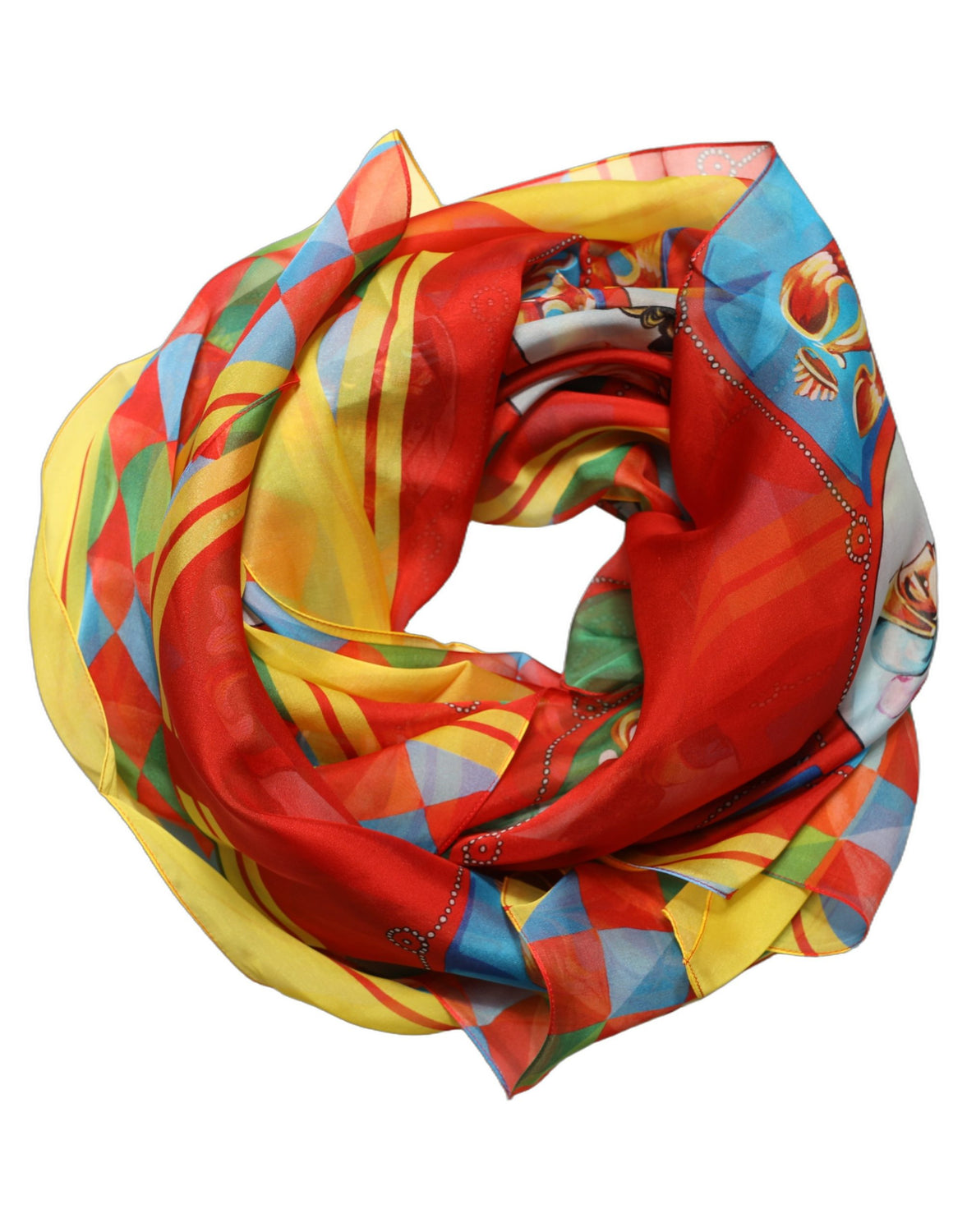 Multicolor Silk Carretto Print Foulard Scarf