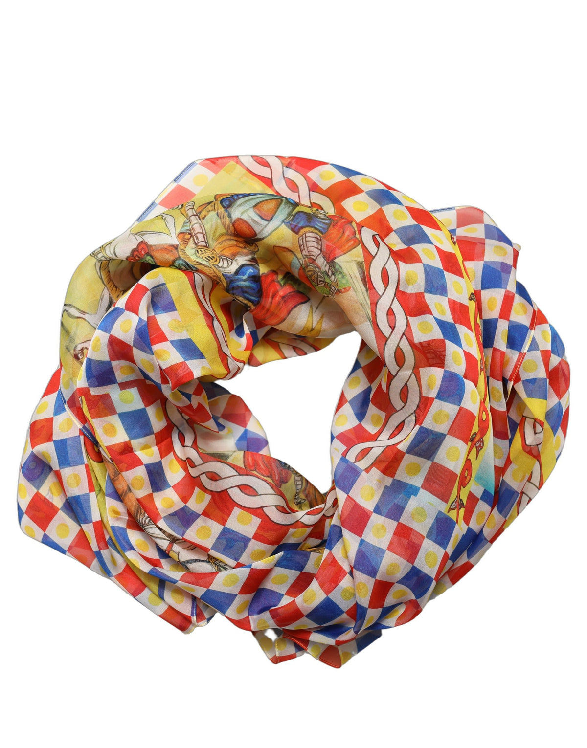 Multicolor Silk Carretto Foulard Scarf