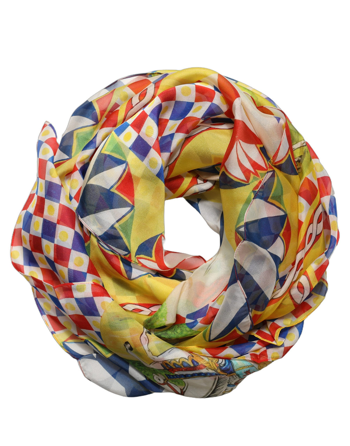 Multicolor Silk Carretto Foulard Scarf