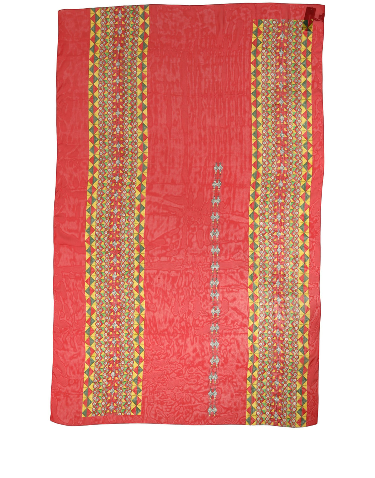 Red Silk Geometric Print Shawl Stole Scarf