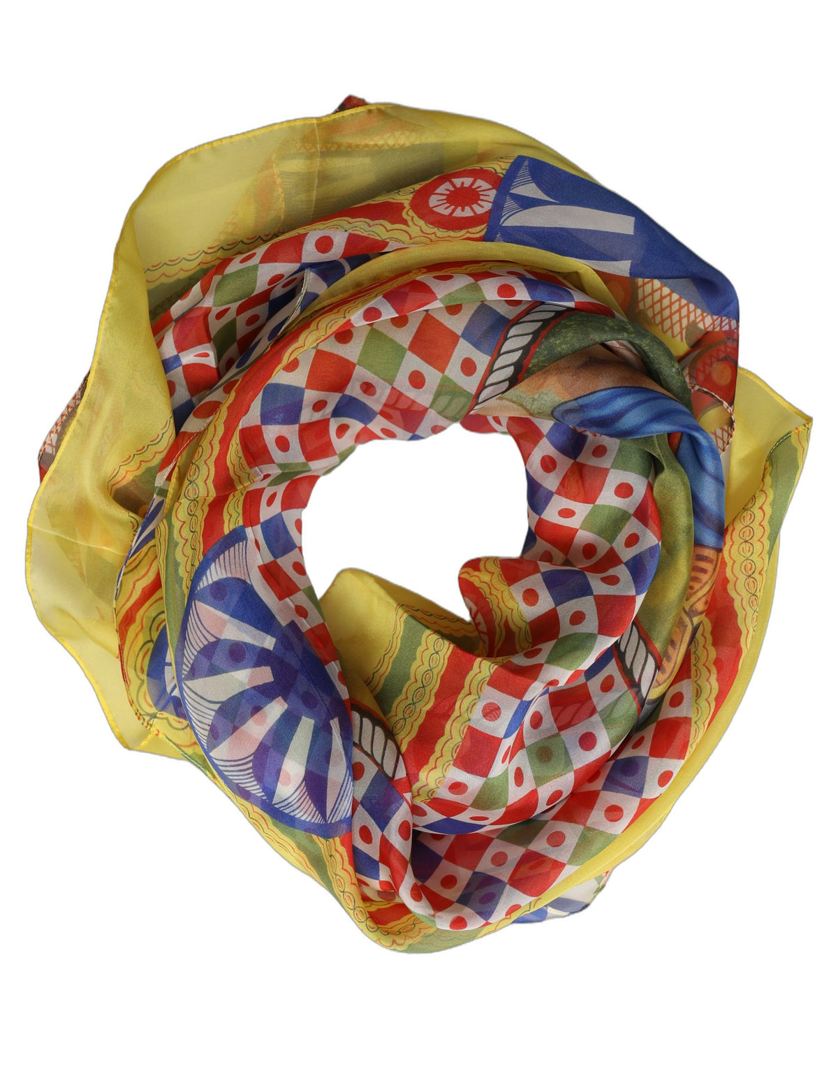 Multicolor Silk Carretto Foulard Scarf