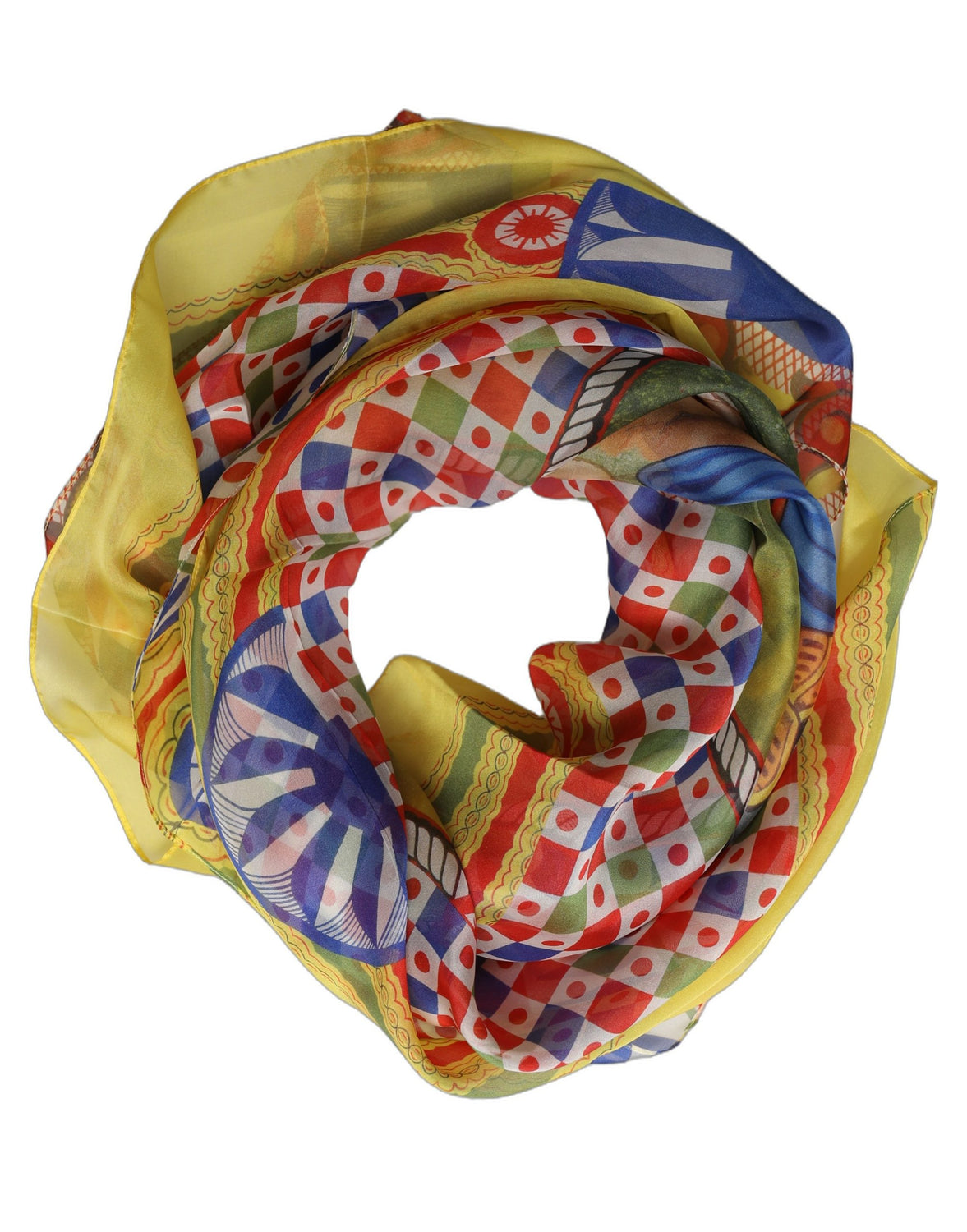 Multicolor Silk Carretto Foulard Scarf