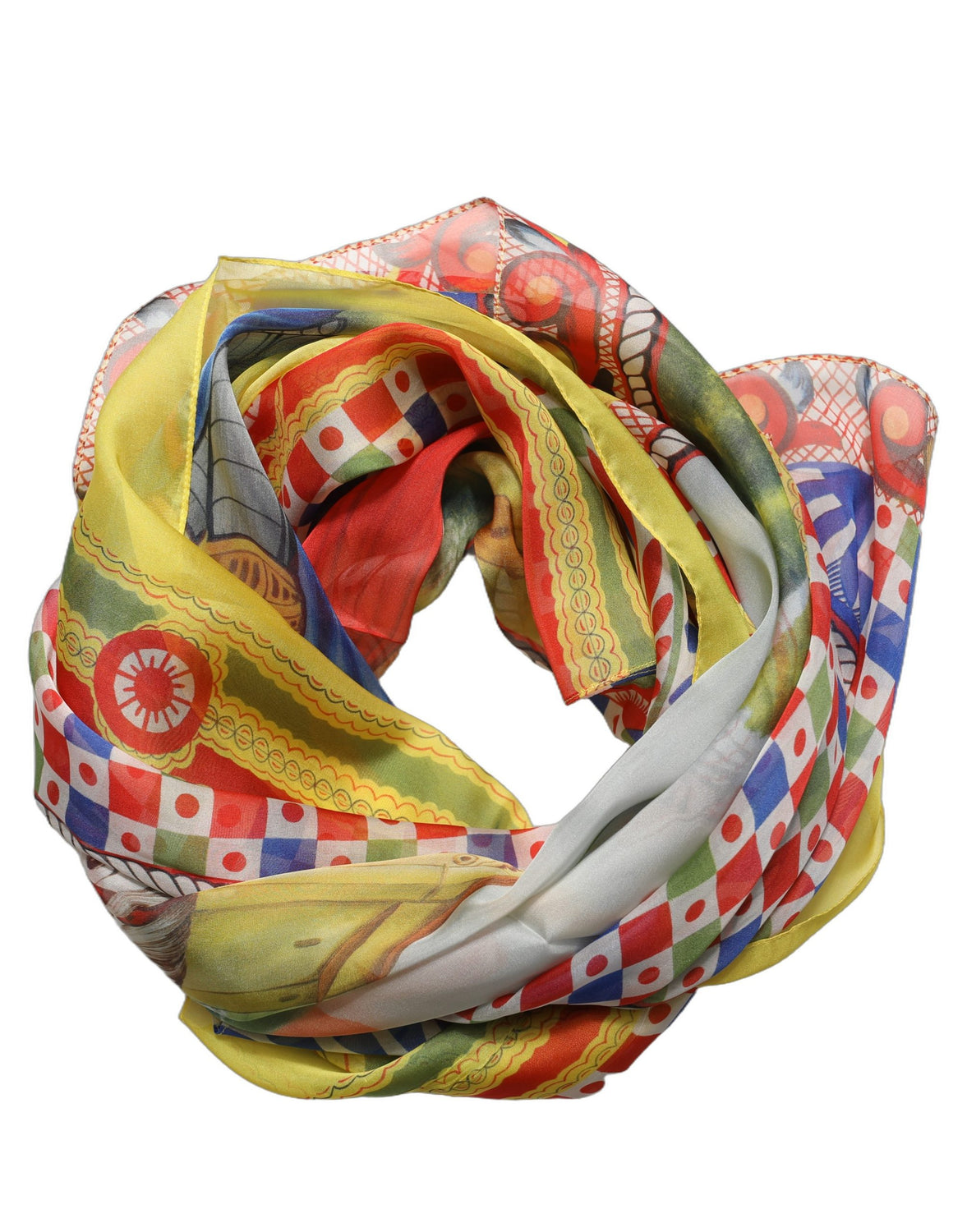 Multicolor Silk Carretto Foulard Scarf