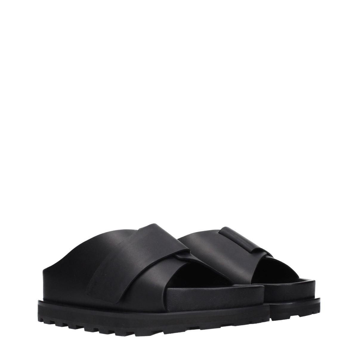 Black Leather Slippers