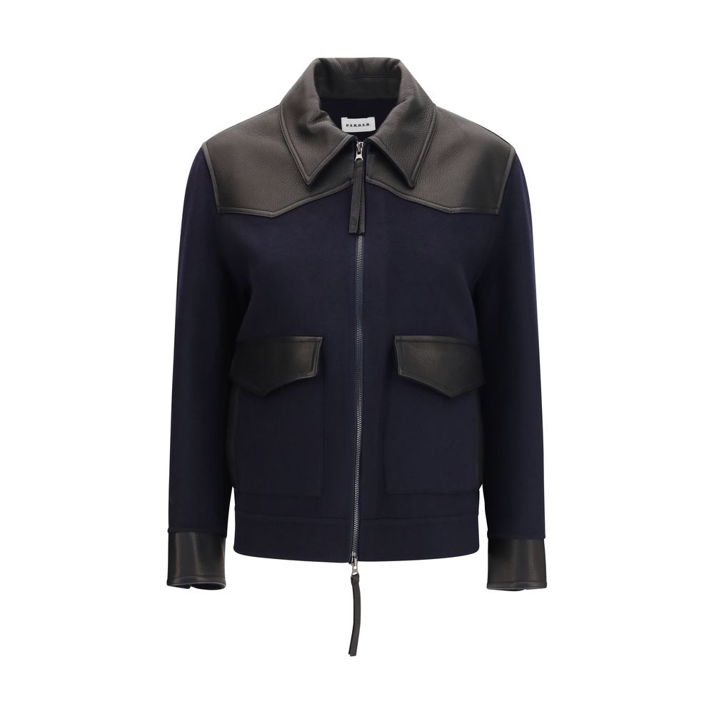 Blue Wool Oves Aries Leather Jacket