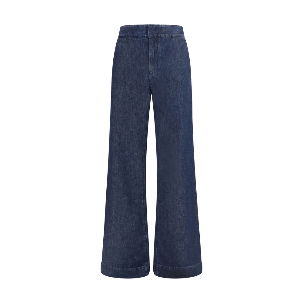 Blue Cotton Flared Jeans