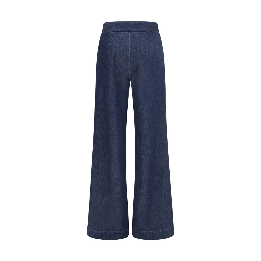 Blue Cotton Flared Jeans