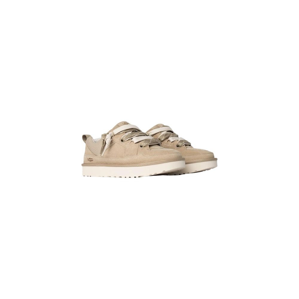 Beige Suede Leather Chunky Sneakers