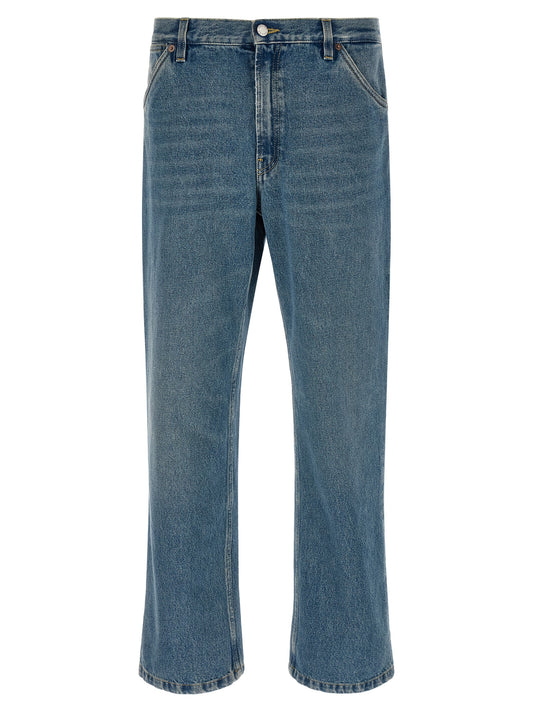 Blue Cotton Straight-Leg Jeans