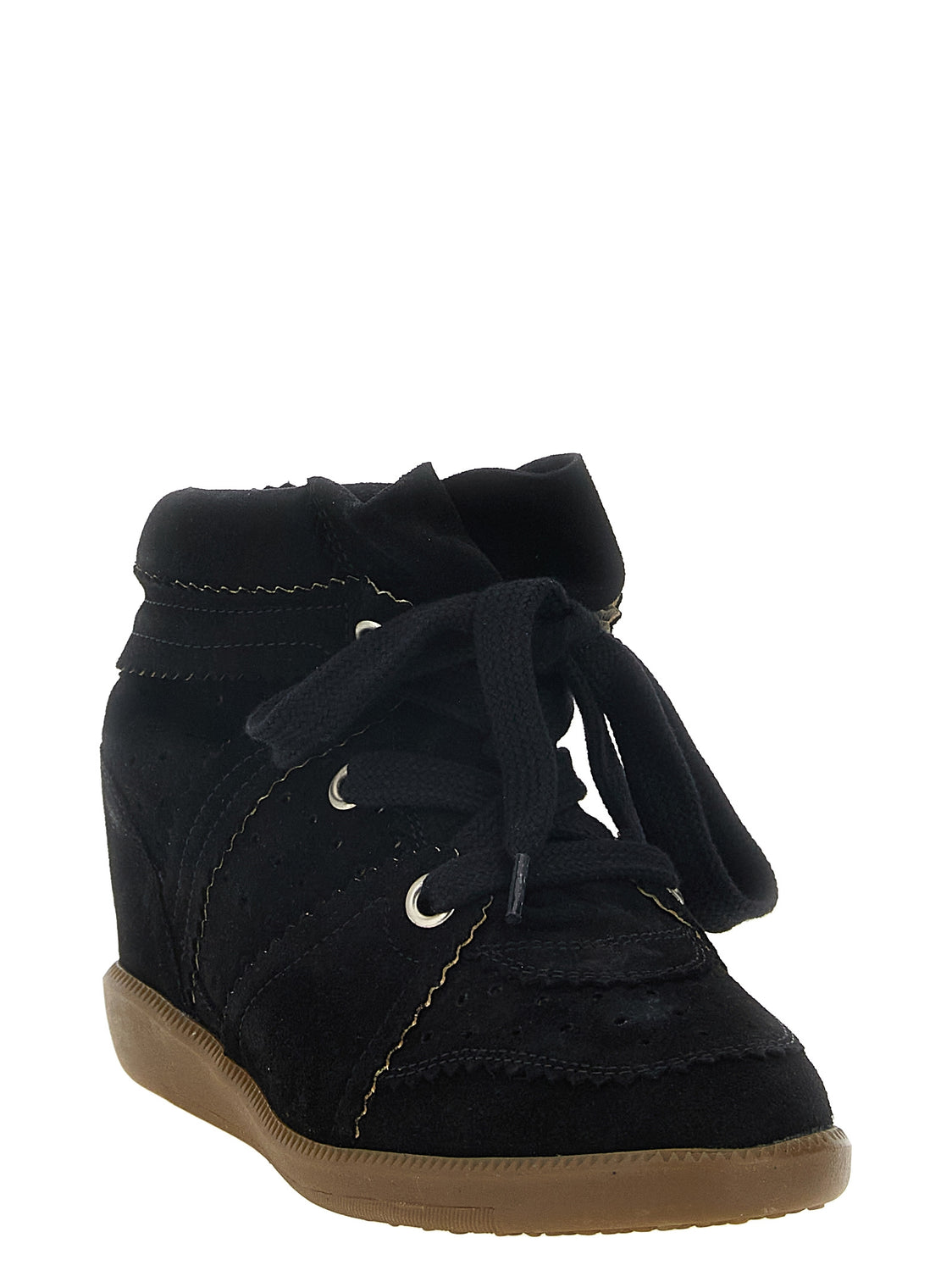 Black Cowhide Wedge Sandals