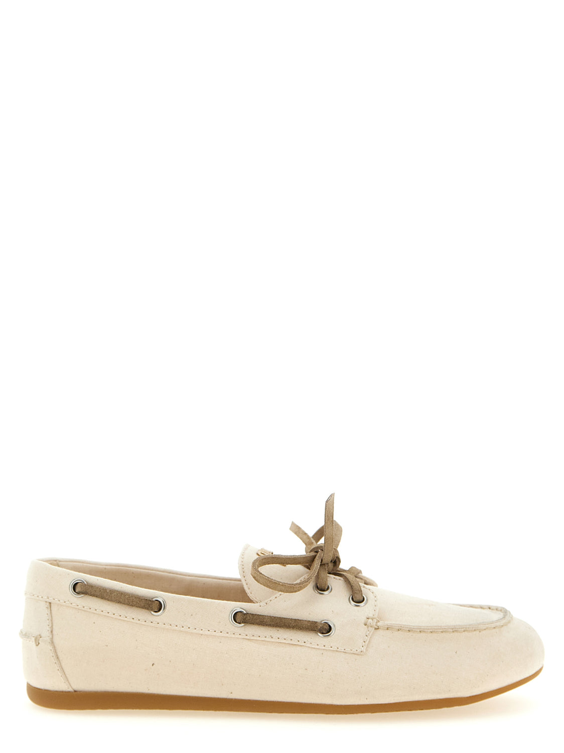 Beige Cotton Slip-On Loafers