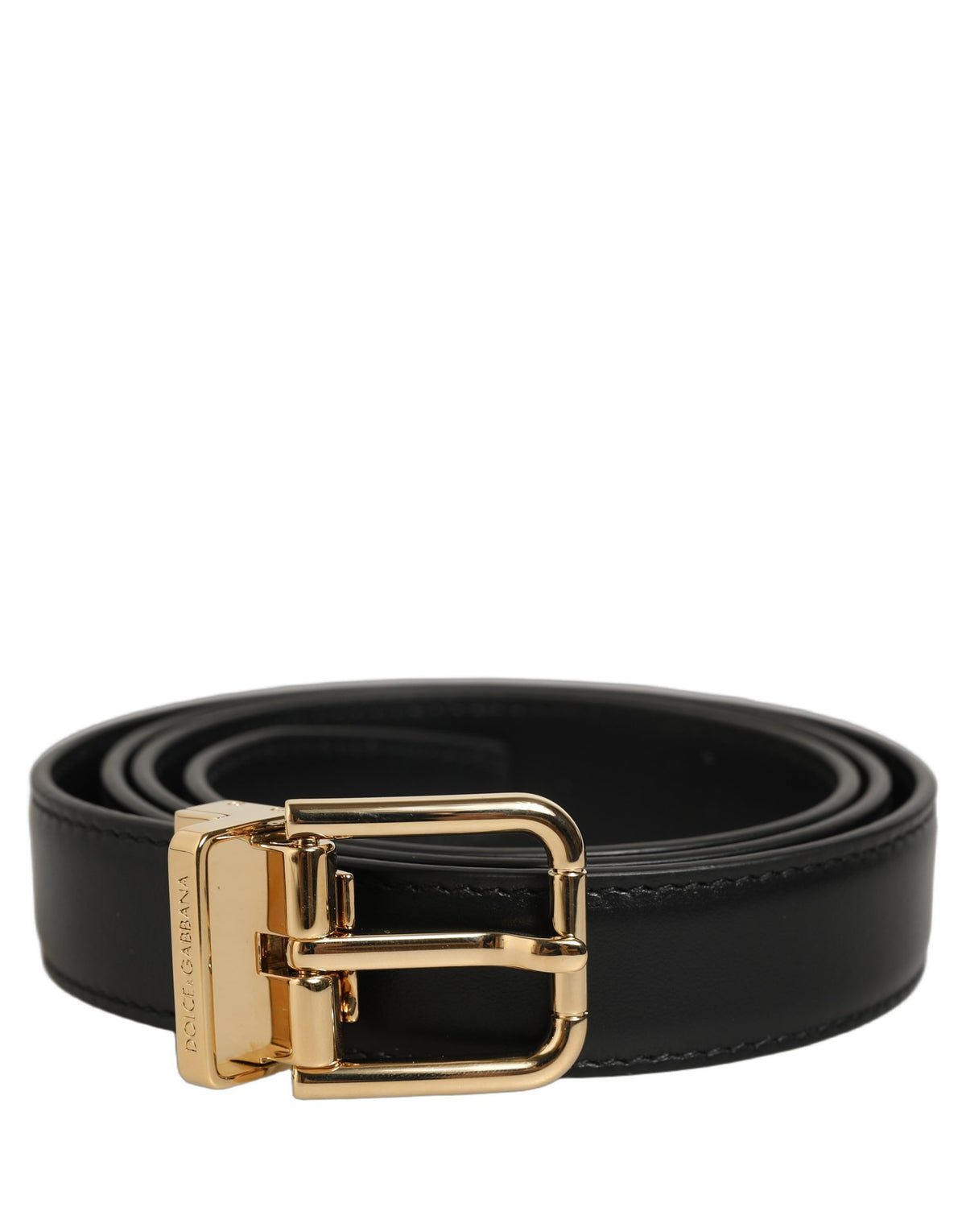 Black Classic Leather Gold Tone Buckle Belt