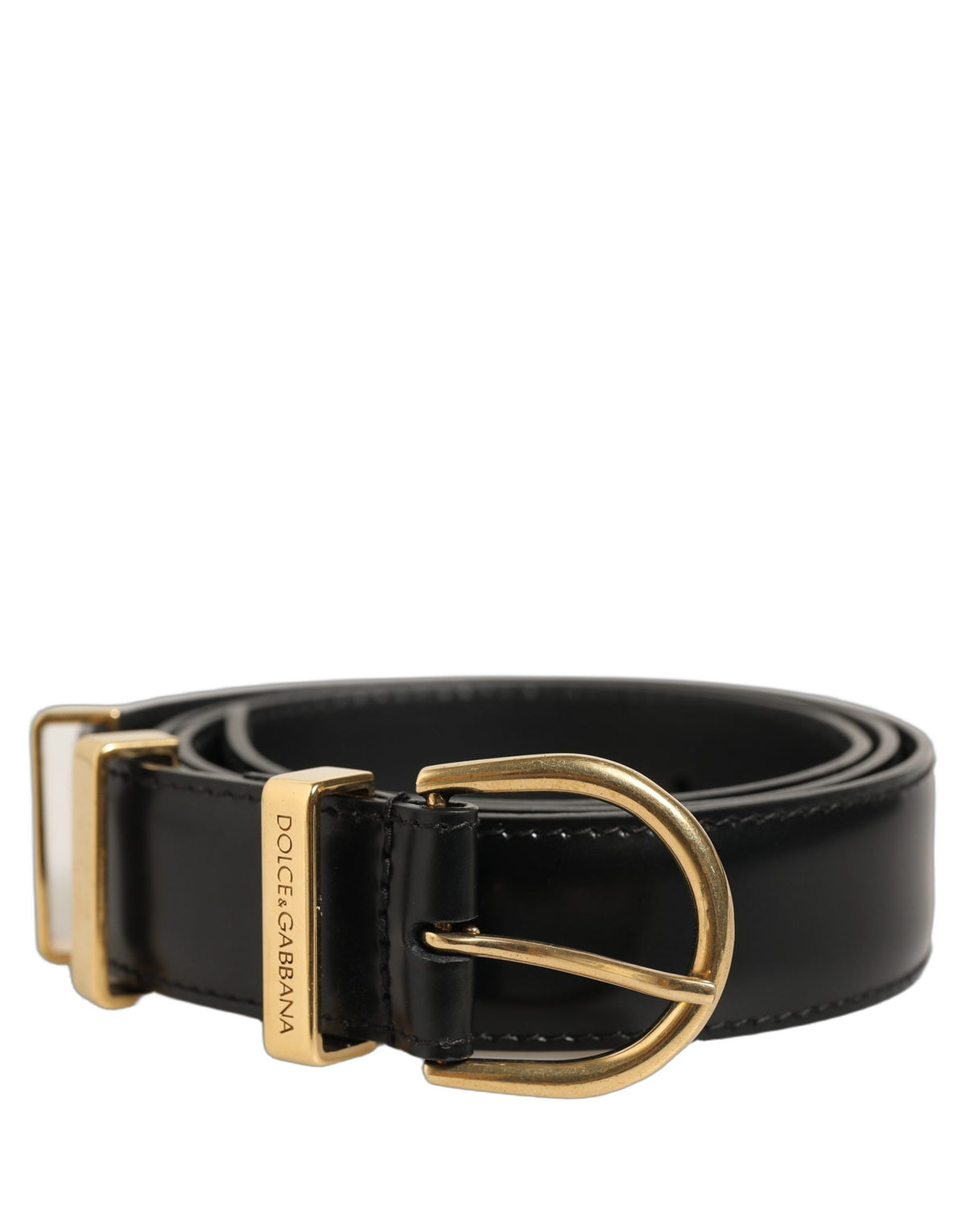 Black Classic Leather Gold Tone Buckle Belt